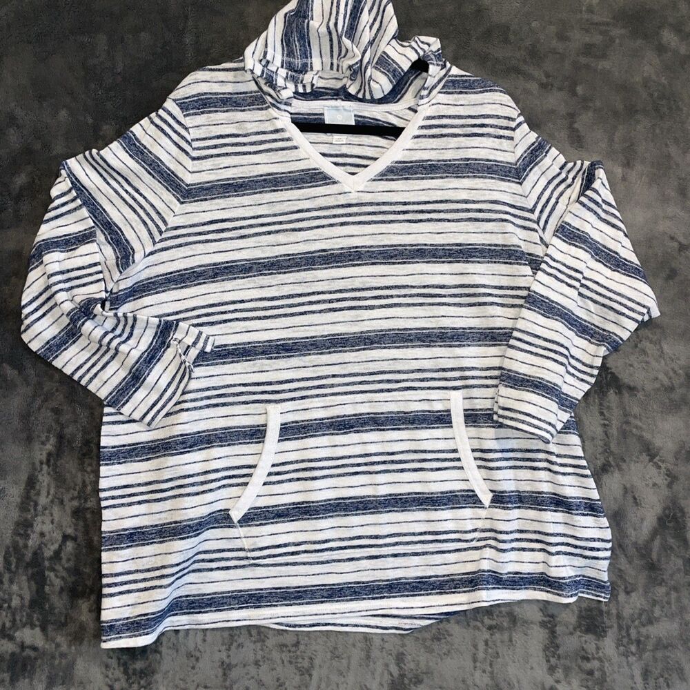 Sunday Striped Hooded Pullover Sweater Womens 2X Lightweight Nautical Beach